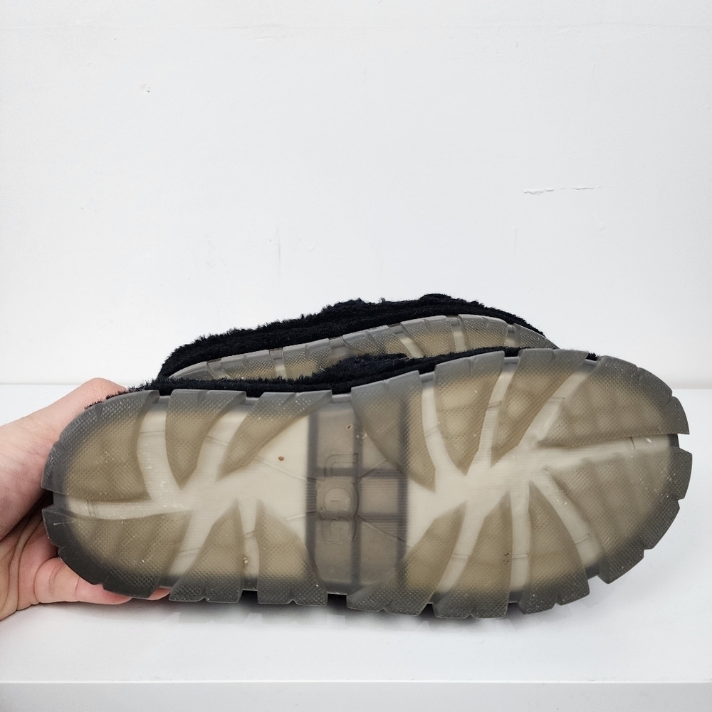 Ugg Fluffita Black Fuzzy Slide Sandals, Size 8 - image 7